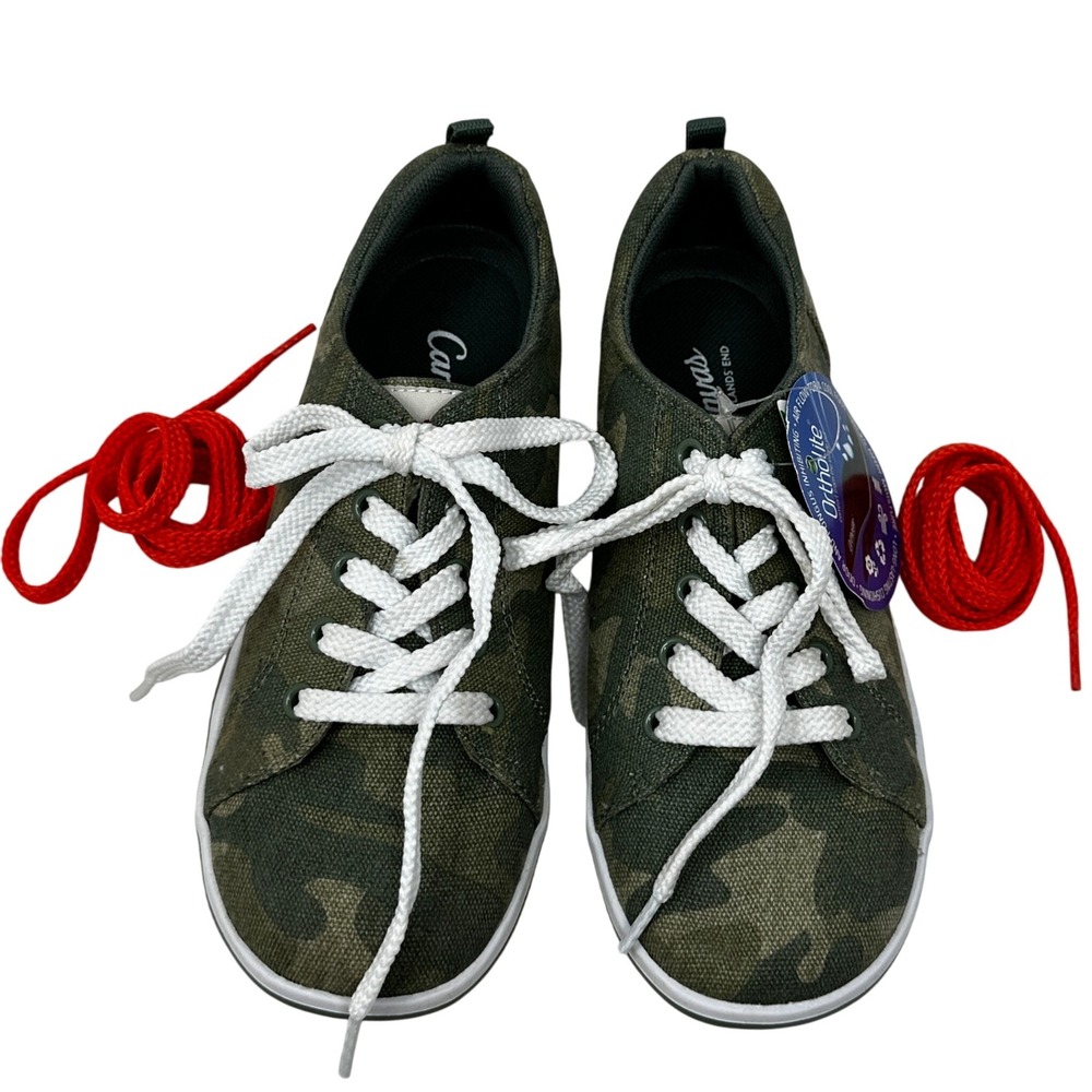 Lands End Kids Camouflage Canvas Low Top Sneakers Size 2 Lace Up School Everyday
